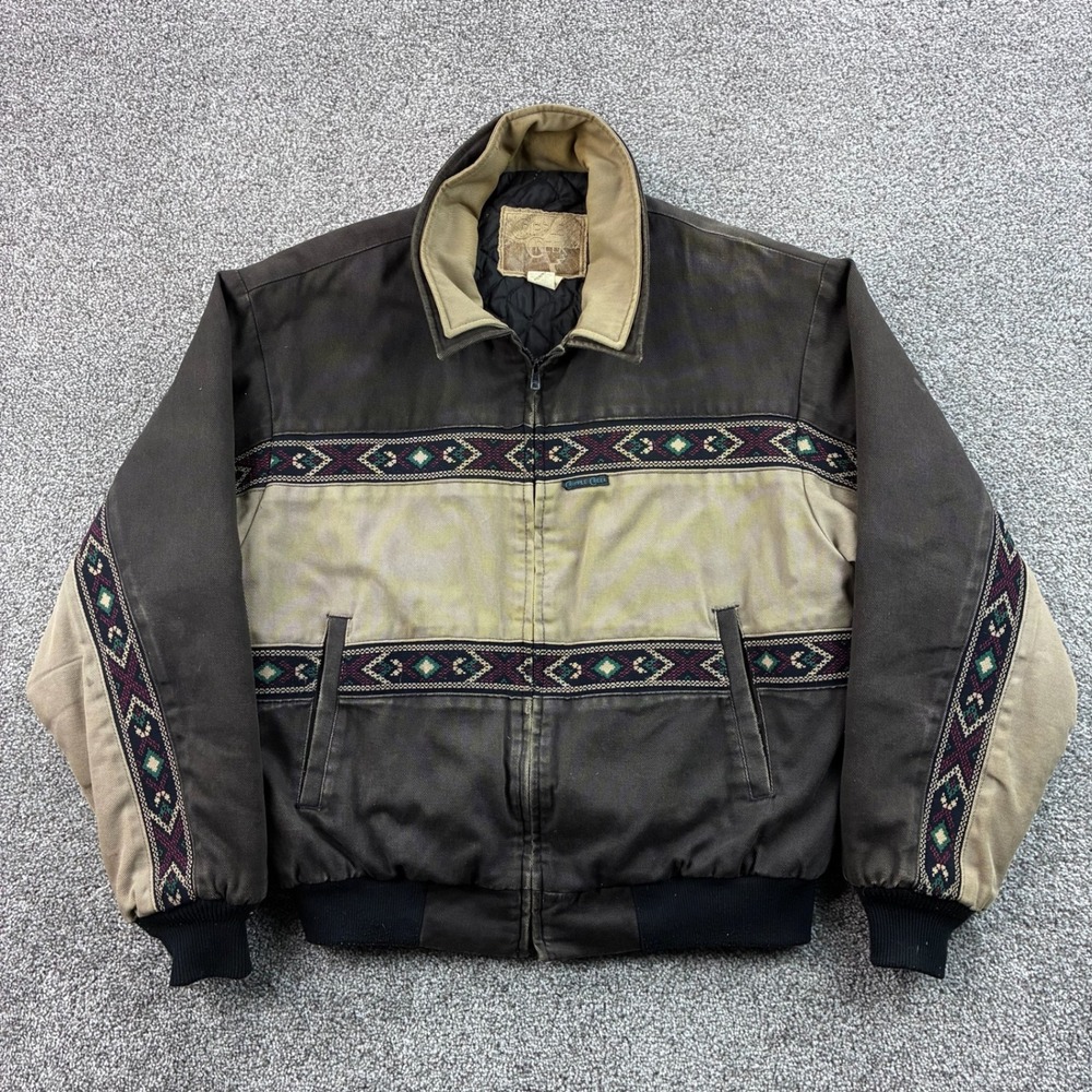 Vintage Cripple Creek Aztec Bomber Jacket Mens Large Brown Cotton Aztec Western